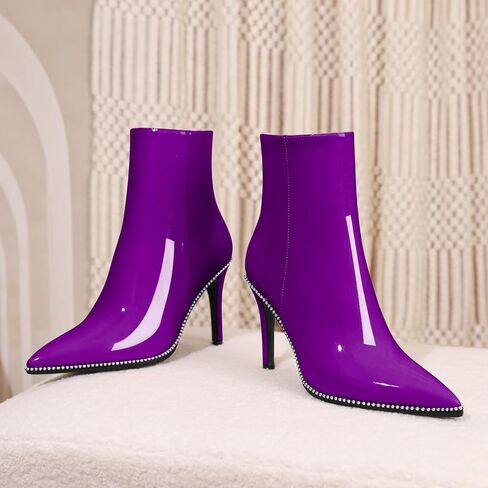 Joseywade Ankle Boots High Heel Boots Women Pointed Toe Stiletto Thin Slim Heel Booties 3.5" Side Zipper Beaded Short Beaded Boots Shoes in Saudi Arabia