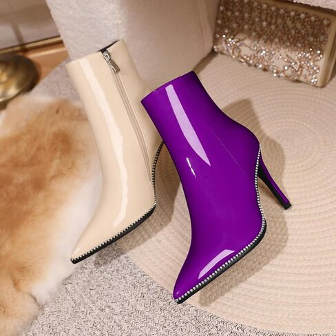 Joseywade Ankle Boots High Heel Boots Women Pointed Toe Stiletto Thin Slim Heel Booties 3.5" Side Zipper Beaded Short Beaded Boots Shoes in Saudi Arabia