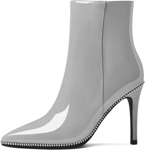 Joseywade Ankle Boots High Heel Boots Women Pointed Toe Stiletto Thin Slim Heel Booties 3.5" Side Zipper Beaded Short Beaded Boots Shoes in Saudi Arabia