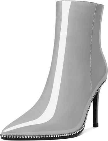 Joseywade Ankle Boots High Heel Boots Women Pointed Toe Stiletto Thin Slim Heel Booties 3.5" Side Zipper Beaded Short Beaded Boots Shoes in Saudi Arabia