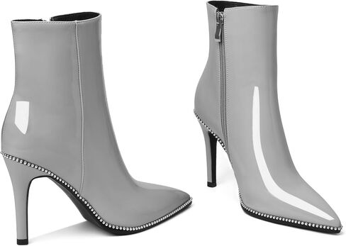 Joseywade Ankle Boots High Heel Boots Women Pointed Toe Stiletto Thin Slim Heel Booties 3.5" Side Zipper Beaded Short Beaded Boots Shoes in Saudi Arabia