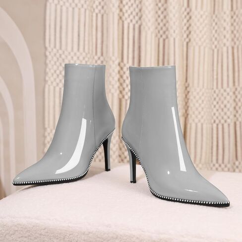 Joseywade Ankle Boots High Heel Boots Women Pointed Toe Stiletto Thin Slim Heel Booties 3.5" Side Zipper Beaded Short Beaded Boots Shoes in Saudi Arabia
