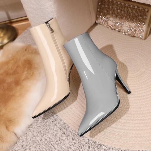 Joseywade Ankle Boots High Heel Boots Women Pointed Toe Stiletto Thin Slim Heel Booties 3.5" Side Zipper Beaded Short Beaded Boots Shoes in Saudi Arabia