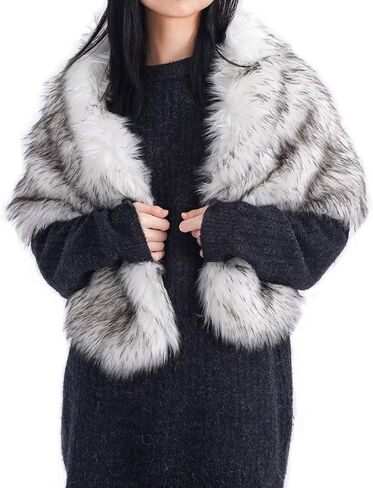 Jakawin Women’s Faux Fur Wraps and Shawls Stole Shrug Winter Bridal Wedding Cape (White with Black) in Saudi Arabia