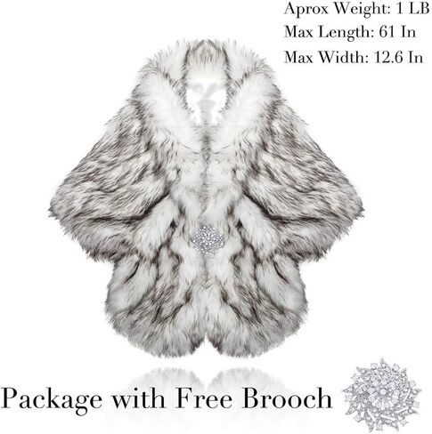 Jakawin Women’s Faux Fur Wraps and Shawls Stole Shrug Winter Bridal Wedding Cape (White with Black) in Saudi Arabia