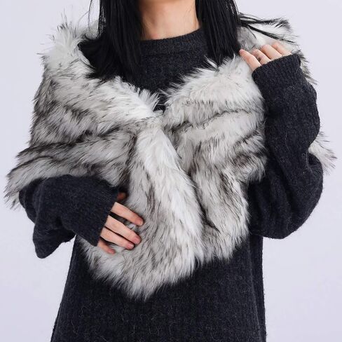 Jakawin Women’s Faux Fur Wraps and Shawls Stole Shrug Winter Bridal Wedding Cape (White with Black) in Saudi Arabia