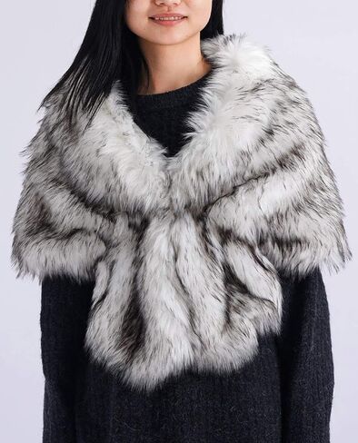 Jakawin Women’s Faux Fur Wraps and Shawls Stole Shrug Winter Bridal Wedding Cape (White with Black) in Saudi Arabia
