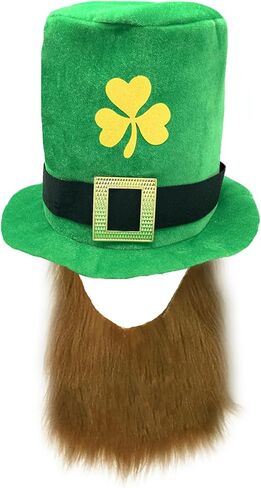 St. Patrick's Day Top Hat Beard Shamrock Clover Cap Headpiece Women Men Green Party Hat for Halloween Carnival Birthday Leprechaun Irish Day Holiday Festival Parade Cosplay Costume Dress up Accessory in Saudi Arabia