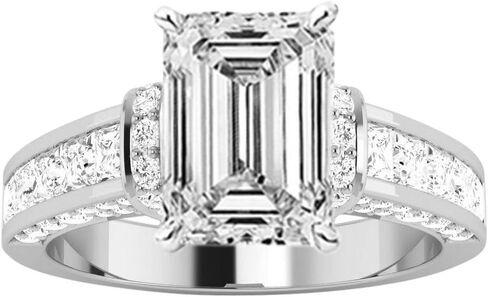 14K White Gold 5 Carat LAB GROWN DIAMOND Contemporary Channel Set Princess And Pave Round Cut Emerald Cut Diamond Engagement Ring (G-H Color VS1-VS2 Clarity 4 Ct Center) in Saudi Arabia