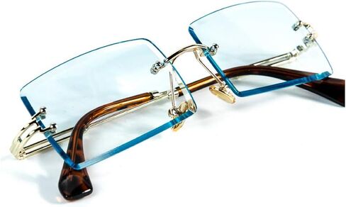 Mens Vintage Retro Rectangular Luxury Rimless Baby Blue Tint Sunglasses in Saudi Arabia
