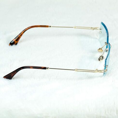 Mens Vintage Retro Rectangular Luxury Rimless Baby Blue Tint Sunglasses in Saudi Arabia