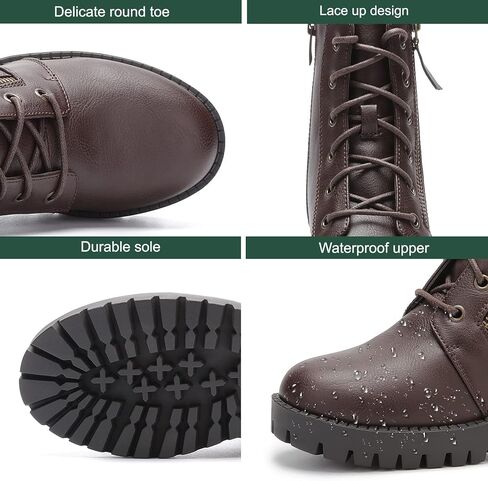 EETTARO Women's Fashion Chunky Heel Ankle Boots Lug Sole Lace Up Boot Ladies Side Zip Round Toe Anti-Slip Booties in Kuwait