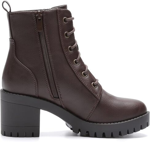 EETTARO Women's Fashion Chunky Heel Ankle Boots Lug Sole Lace Up Boot Ladies Side Zip Round Toe Anti-Slip Booties in Kuwait