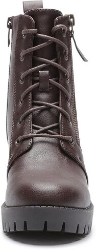 EETTARO Women's Fashion Chunky Heel Ankle Boots Lug Sole Lace Up Boot Ladies Side Zip Round Toe Anti-Slip Booties in Kuwait