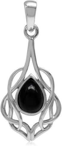 Silvershake Genuine Cabochon Stones White Gold Plated 925 Sterling Silver Celtic Knot Drop Solitaire Pendant Jewelry for Women in Saudi Arabia