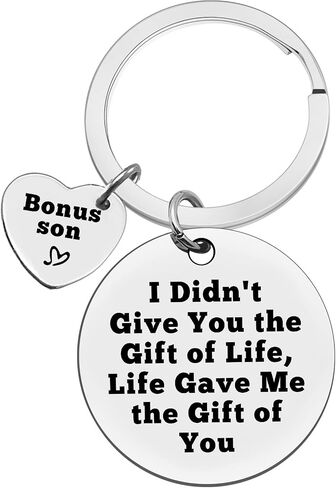 Bonus Son Keychain Stepson Gifts I Didn't Give You The Gift of Life Life Gave Me The Gift of You Keychain Son in Law Gift Christmas Birthday Gifts for Bonus Son Adoption Gifts, Silver, Small in Saudi Arabia
