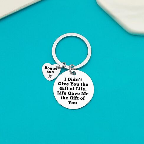 Bonus Son Keychain Stepson Gifts I Didn't Give You The Gift of Life Life Gave Me The Gift of You Keychain Son in Law Gift Christmas Birthday Gifts for Bonus Son Adoption Gifts, Silver, Small in Saudi Arabia