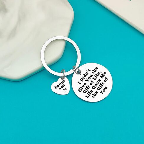 Bonus Son Keychain Stepson Gifts I Didn't Give You The Gift of Life Life Gave Me The Gift of You Keychain Son in Law Gift Christmas Birthday Gifts for Bonus Son Adoption Gifts, Silver, Small in Saudi Arabia