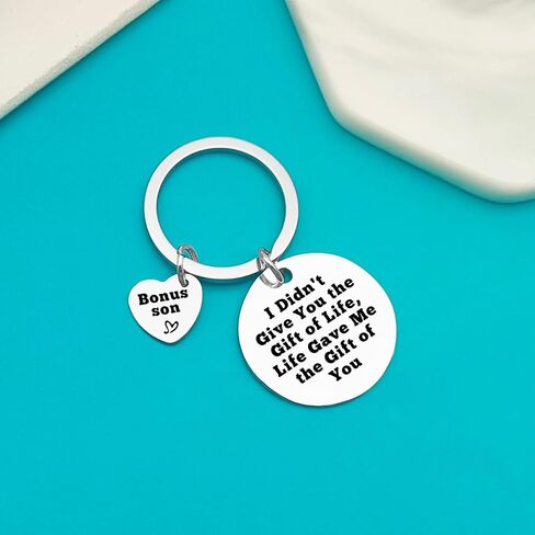 Bonus Son Keychain Stepson Gifts I Didn't Give You The Gift of Life Life Gave Me The Gift of You Keychain Son in Law Gift Christmas Birthday Gifts for Bonus Son Adoption Gifts, Silver, Small in Saudi Arabia