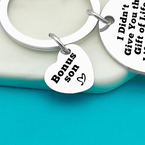 Bonus Son Keychain Stepson Gifts I Didn't Give You The Gift of Life Life Gave Me The Gift of You Keychain Son in Law Gift Christmas Birthday Gifts for Bonus Son Adoption Gifts, Silver, Small in Saudi Arabia