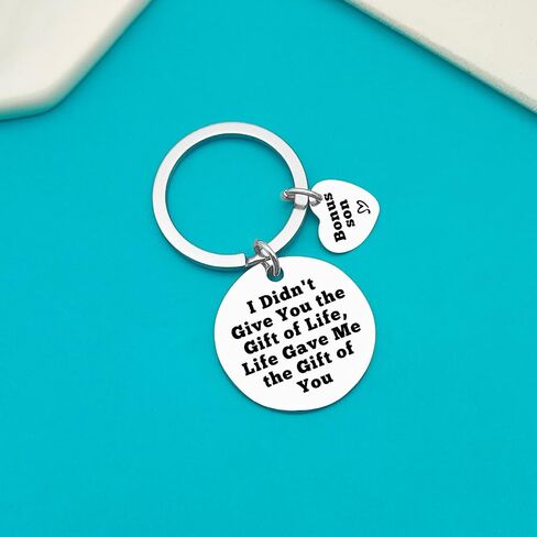 Bonus Son Keychain Stepson Gifts I Didn't Give You The Gift of Life Life Gave Me The Gift of You Keychain Son in Law Gift Christmas Birthday Gifts for Bonus Son Adoption Gifts, Silver, Small in Saudi Arabia