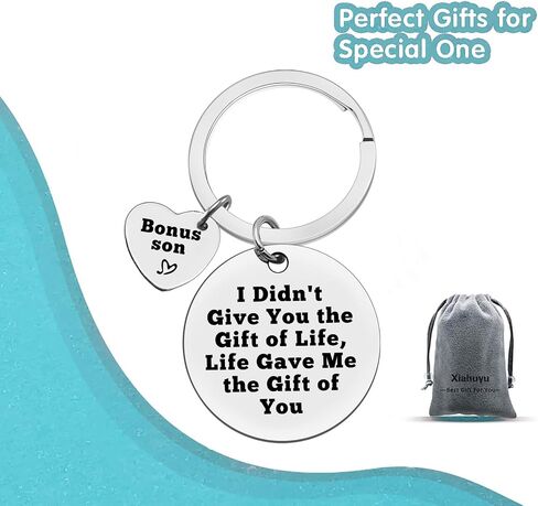 Bonus Son Keychain Stepson Gifts I Didn't Give You The Gift of Life Life Gave Me The Gift of You Keychain Son in Law Gift Christmas Birthday Gifts for Bonus Son Adoption Gifts, Silver, Small in Saudi Arabia