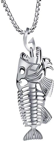 QIAN0813 Stainless Steel Fish Bone Fishing Hook Pendant Necklaces Hollow Fish Skeleton Necklace for Men Boys Gothic Jewelry in Saudi Arabia