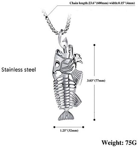 QIAN0813 Stainless Steel Fish Bone Fishing Hook Pendant Necklaces Hollow Fish Skeleton Necklace for Men Boys Gothic Jewelry in Saudi Arabia