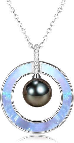 NONNYL Gifts for Women, Mother-Of-Pearl & Tahitian Black Pearl Pendant Necklace- Gift for Wife Wedding Birthday Anniversary - Mom Girlfriend Her on Mothers Day Valentines Day Christmas - 18K Gold in Saudi Arabia
