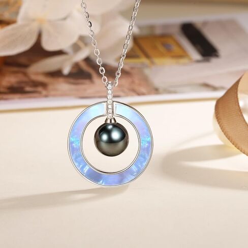 NONNYL Gifts for Women, Mother-Of-Pearl & Tahitian Black Pearl Pendant Necklace- Gift for Wife Wedding Birthday Anniversary - Mom Girlfriend Her on Mothers Day Valentines Day Christmas - 18K Gold in Saudi Arabia