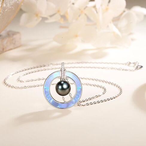 NONNYL Gifts for Women, Mother-Of-Pearl & Tahitian Black Pearl Pendant Necklace- Gift for Wife Wedding Birthday Anniversary - Mom Girlfriend Her on Mothers Day Valentines Day Christmas - 18K Gold in Saudi Arabia