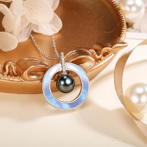 NONNYL Gifts for Women, Mother-Of-Pearl & Tahitian Black Pearl Pendant Necklace- Gift for Wife Wedding Birthday Anniversary - Mom Girlfriend Her on Mothers Day Valentines Day Christmas - 18K Gold in Saudi Arabia