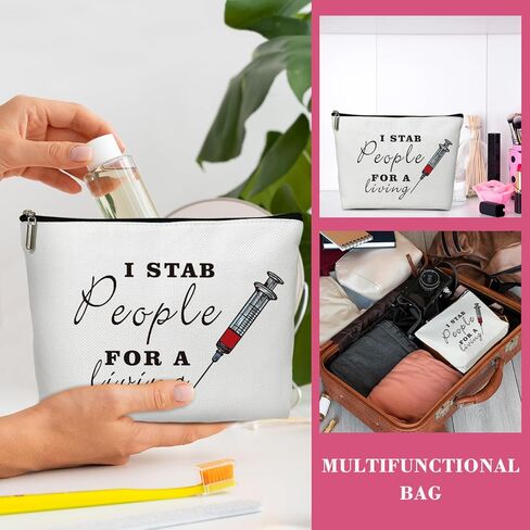 حقيبة مكياج ltazhyi، I Stab People for a Living - حقيبة مكياج للسفر بسحاب، هدية تقدير للممرضة، هدية أسبوع الممرضة لممرضات التمريض RN، حقيبة أدوات الزينة وإكسسوارات السفر -04 in Kuwait