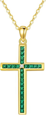 sisgem 14k الذهب الزمرد الصليب قلادة للنساء، الذهب الأصفر مويسانيتي الصليب قلادة القلائد الدينية مجوهرات الذكرى السنوية هدايا عيد ميلاد للزوجة صديقة، 16 ''-18'' in Saudi Arabia