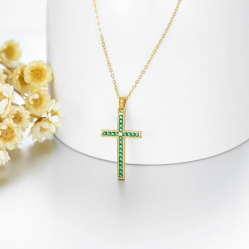 sisgem 14k الذهب الزمرد الصليب قلادة للنساء، الذهب الأصفر مويسانيتي الصليب قلادة القلائد الدينية مجوهرات الذكرى السنوية هدايا عيد ميلاد للزوجة صديقة، 16 ''-18'' in Saudi Arabia