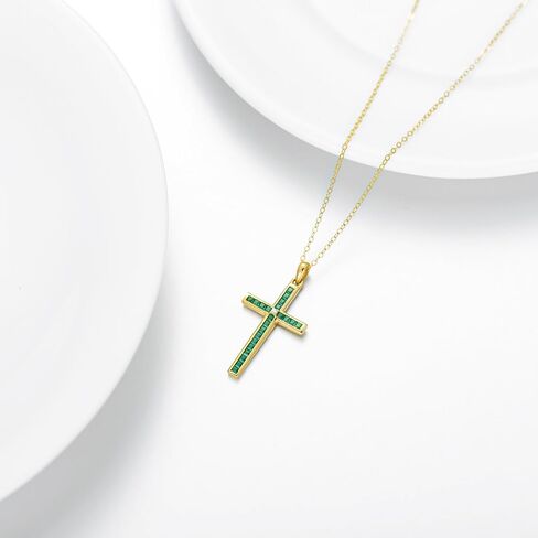 sisgem 14k الذهب الزمرد الصليب قلادة للنساء، الذهب الأصفر مويسانيتي الصليب قلادة القلائد الدينية مجوهرات الذكرى السنوية هدايا عيد ميلاد للزوجة صديقة، 16 ''-18'' in Saudi Arabia