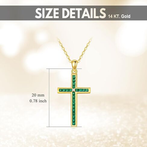 sisgem 14k الذهب الزمرد الصليب قلادة للنساء، الذهب الأصفر مويسانيتي الصليب قلادة القلائد الدينية مجوهرات الذكرى السنوية هدايا عيد ميلاد للزوجة صديقة، 16 ''-18'' in Saudi Arabia