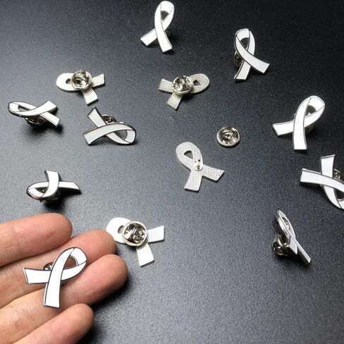 دبوس الشريط الأبيض 25 قطعة دبابيس طية صدر السترة للتوعية بسرطان الرئة in Kuwait