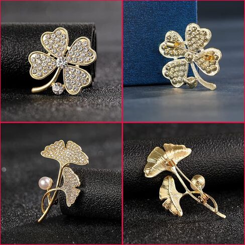 VIEEL 4 Pack Elegant Brooch Pin Sweater Shawl Clips Faux Rhinestones Collar Safety Engraving Metal Lapel Pin Jewelry for Women Girls Clothing Accessories, Metal, artificial gems in Saudi Arabia