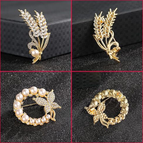 VIEEL 4 Pack Elegant Brooch Pin Sweater Shawl Clips Faux Rhinestones Collar Safety Engraving Metal Lapel Pin Jewelry for Women Girls Clothing Accessories, Metal, artificial gems in Saudi Arabia