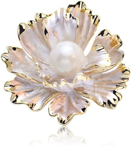 Peony Flower Brooch Vintage Pearl Brooch Lady Oil Drip Alloy Corsage Elegant Bezel Flower Pearl Brooch Banquet Wedding Exquisite Jewelry Gift Suitable for Female Friends, Metal, no gemstone in Kuwait