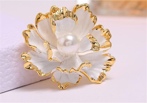 Peony Flower Brooch Vintage Pearl Brooch Lady Oil Drip Alloy Corsage Elegant Bezel Flower Pearl Brooch Banquet Wedding Exquisite Jewelry Gift Suitable for Female Friends, Metal, no gemstone in Kuwait