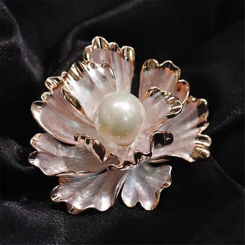 Peony Flower Brooch Vintage Pearl Brooch Lady Oil Drip Alloy Corsage Elegant Bezel Flower Pearl Brooch Banquet Wedding Exquisite Jewelry Gift Suitable for Female Friends, Metal, no gemstone in Kuwait