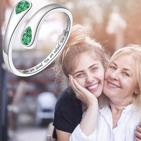 Thumb Rings for Women - 925 Sterling Silver Birthstone Open Teardrop Encouragement Adjustable Ring Women Gifts for Teens Mom Birthday Mother's Day in Saudi Arabia