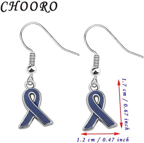 CHOORO أقراط بشريط للتوعية باللون الأزرق الداكن هدية لسرطان القولون والتهاب المفاصل وسرطان المستقيم ومرض هنتنغتون in Saudi Arabia