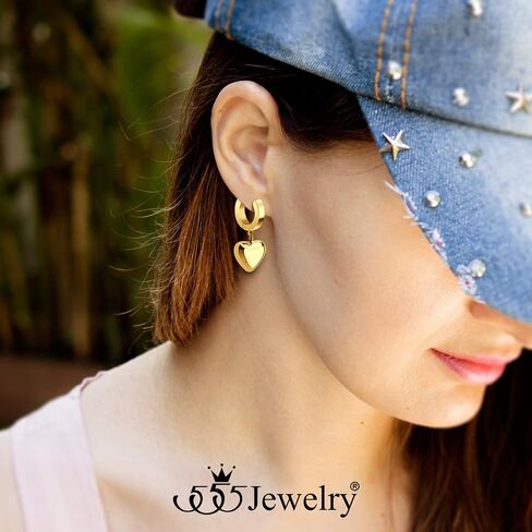 555Jewelry أقراط متدلية على شكل قلب من الفولاذ المقاوم للصدأ للنساء والفتيات in Saudi Arabia