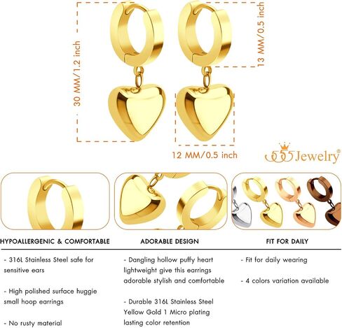 555Jewelry أقراط متدلية على شكل قلب من الفولاذ المقاوم للصدأ للنساء والفتيات in Saudi Arabia