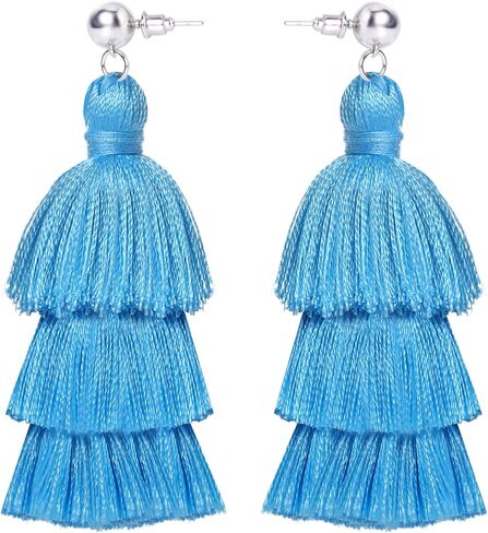 أقراط شرابة للنساء، أقراط بوهيمية متدلية مقاس 2.55 بوصة × 0.98 بوصة أقراط وردية ساخنة للفتيات أقراط متدلية صيفية للشاطئ أقراط مصنوعة يدويًا in Kuwait