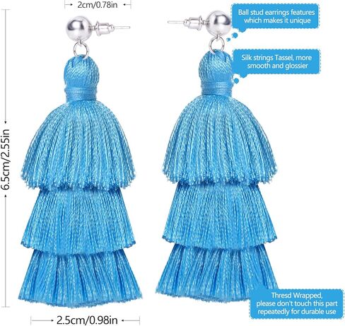 أقراط شرابة للنساء، أقراط بوهيمية متدلية مقاس 2.55 بوصة × 0.98 بوصة أقراط وردية ساخنة للفتيات أقراط متدلية صيفية للشاطئ أقراط مصنوعة يدويًا in Kuwait