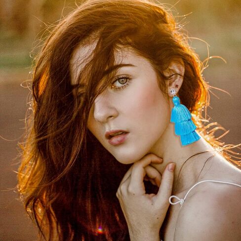 أقراط شرابة للنساء، أقراط بوهيمية متدلية مقاس 2.55 بوصة × 0.98 بوصة أقراط وردية ساخنة للفتيات أقراط متدلية صيفية للشاطئ أقراط مصنوعة يدويًا in Kuwait